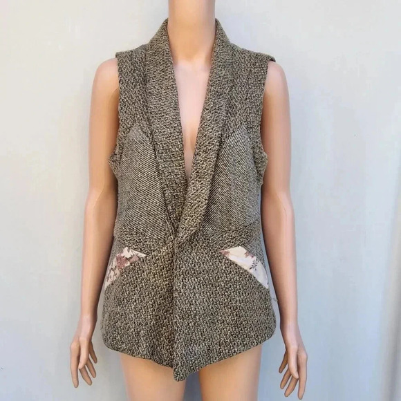 Coldwater Creek Tweed Sweater Vest Pink Floral Print Size 10 adjustable open - Picture 1 of 11